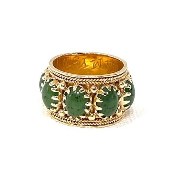 Antique Jade 14K Gold Milgrain Textured Wide Band Eternity Ring 11.08 Grams - Picture 2 of 16